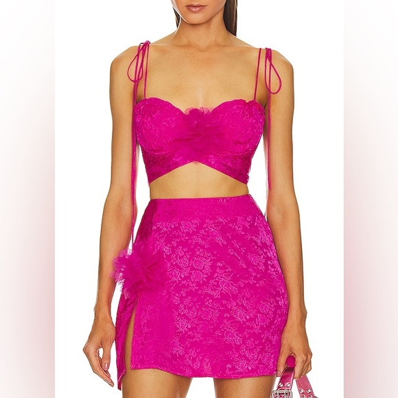 For Love And Lemons Dresses & Skirts - For Love & Lemons Hot Pink Lace Crop Top & Skirt Set